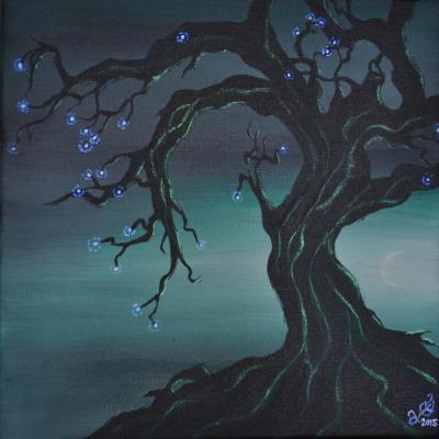'Mondblüten' (grün) / 2016 / Acryl /  20 x 20 cm (verkauft)
